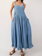 Ee:some Denim Ruffle Hem Sleeveless Maxi Dress Blue