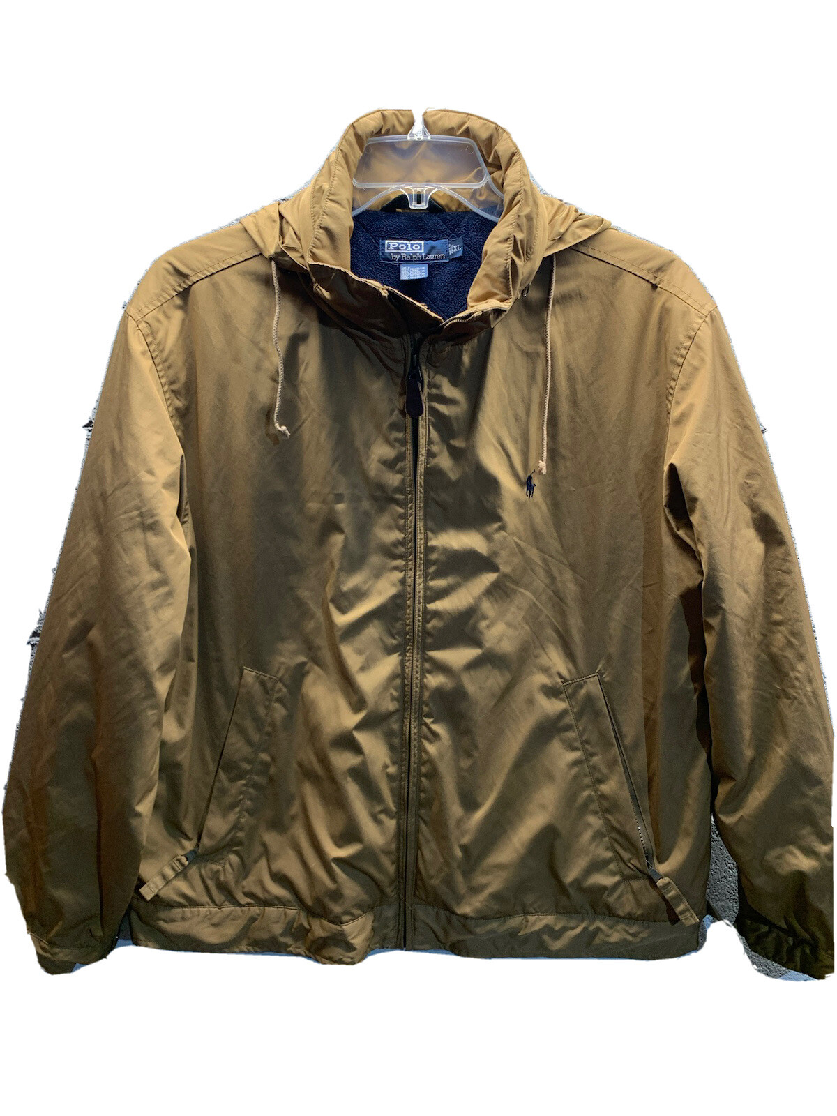 Polo Ralph Lauren marrone giacca isolata foderata in pile zip cappuccio pony uomo taglia XL