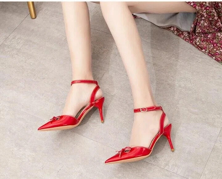 Zapatos de Sal n Mujer Elegantes C modo Rojo Cintur n 7 CM Piel