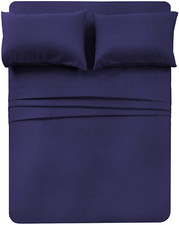 4 Piece Bed Sheet Set Full,Blue 1 Flat Sheet,1 Fitted Sheet and 2 Pillow Cases