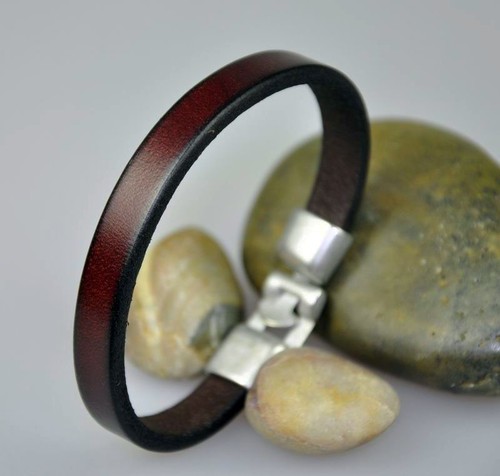 Simply Cool Single Band Plain Leather Bracelet Wristband Men's Cuff COFFEE BROWN - Picture 5 of 8