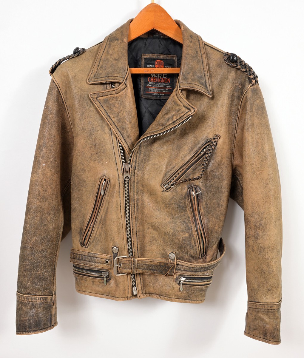 Vintage 80's WRD Chevignon Brown Biker Leather Motorcycle Jacket