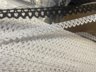 10 Yards white or Black cotton narrow crochet lace trim 3/8 