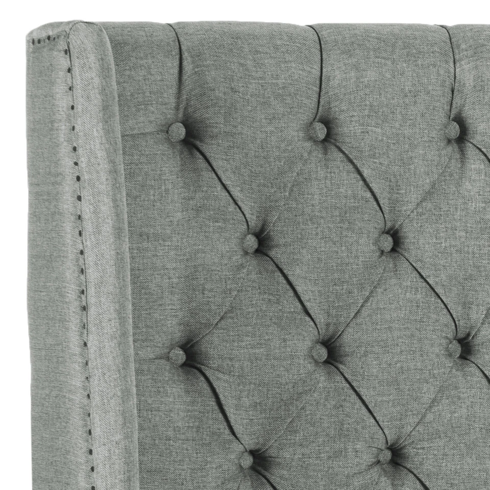 SAFAVIEH London Linen Tufted Winged Headboard Flat Nail Head | Grey | Twin | - Image 2 of 4