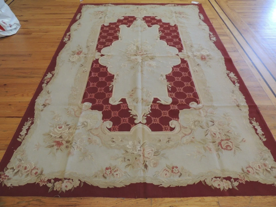 6x9 Llamativa Alfombra Francesa Estilo Aubusson Alfombra Oriental ROJA Beige Lana Foto 3 de 4