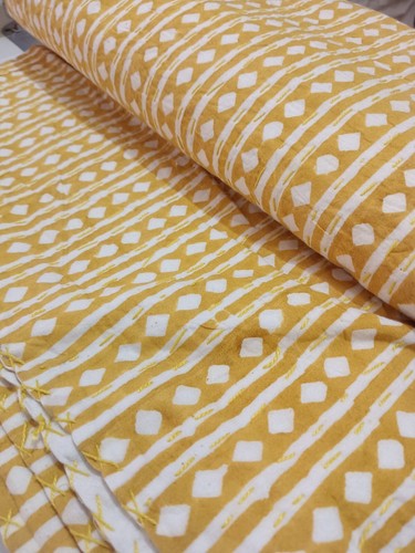 Indian Block Print Yellow Bedspread Cotton Kantha Quilt King Size Blanket Throw - Picture 4 of 11