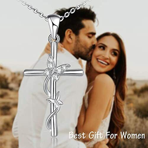 Butterfly Cross Necklaces for Women 925 Sterling Silver Jewelry Gifts For Girls - Picture 5 of 6