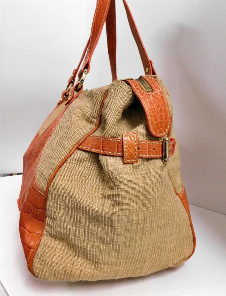 Bolso de Lona Valentino Garavani Cuero Rafia Ojo de Tigre con Hebilla en V Foto 3 de 4