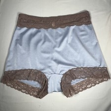 Pretty Blue Rhonda Shear /Taupe Lace Trim Plus Size Control Panties. Size 2X