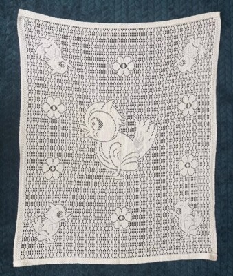 White Vintage Pram Blanket Cellular large bird small birds flowers