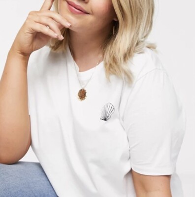 Asos Design Curve T-Shirt Shell Motif Seashell NWT US 24