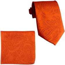 New Men's Polyester Woven Neck Tie necktie  hankie set paisley Orange wedding