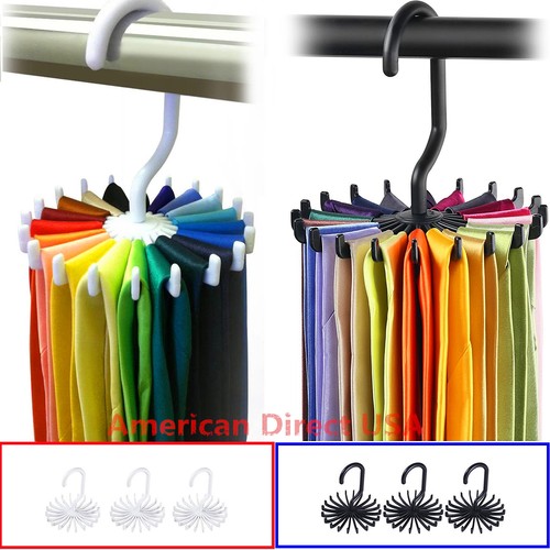 20 Rotating Tie Rack Hanger Organizer Twirling Scarf Belt Tie Hook Holder Ties - Picture 15 of 15