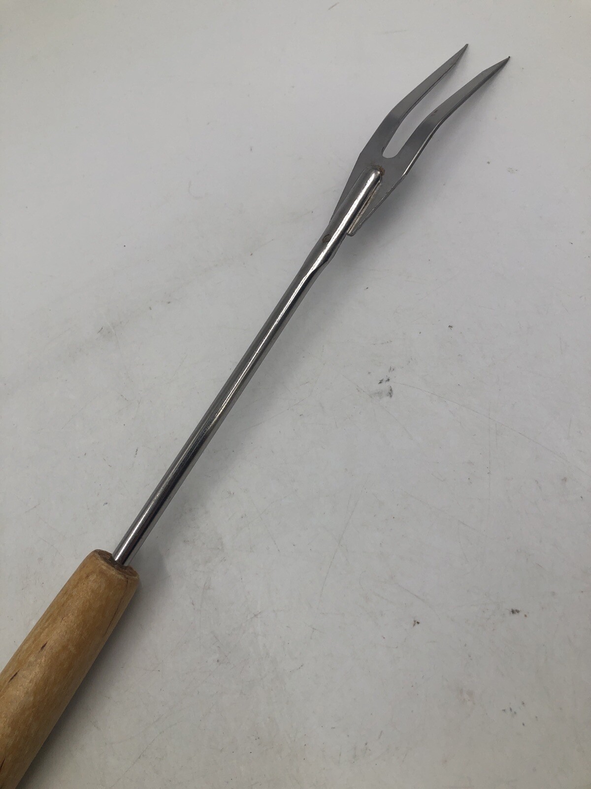 Vintage Androck Stainless Steel BBQ Grill Long Wood Handle Fork 15” USA