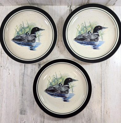 3 Scotty Z Folkcraft Loon Lake 8.5'' Salad Plates Stoneware