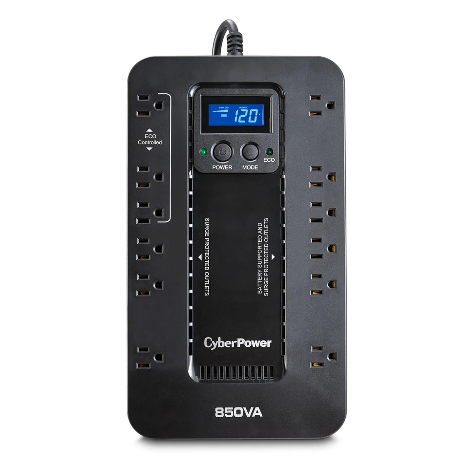 CyberPower 850VA UPS Backup Surge Protector 12 Outlets LCD Eco Mode 510W - Image 2 of 4