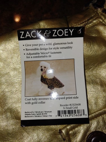 Zack & Zoey X-Small The Goldie Cappotto per Cani Oro Leopardo Reversibile - Foto 2 di 9