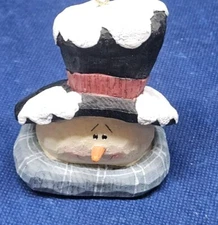 Vintage Ceramic Snowman Ornament, Head With Black Hat/Scarf, Snow EUC 