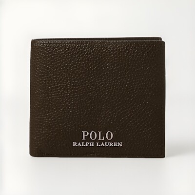 Polo Ralph Lauren Pebbled Leather DARK BROWN Pebbled Leather Billfold  WALLET NWB