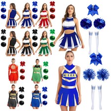 US Women Cheerleader Costumes Cheer Uniform Outfit Fancy Dress Halloween Party  