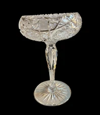 ANTIQUE ABP CUT GLASS TALL COMPOTE BON BON TEAR DROP STEM