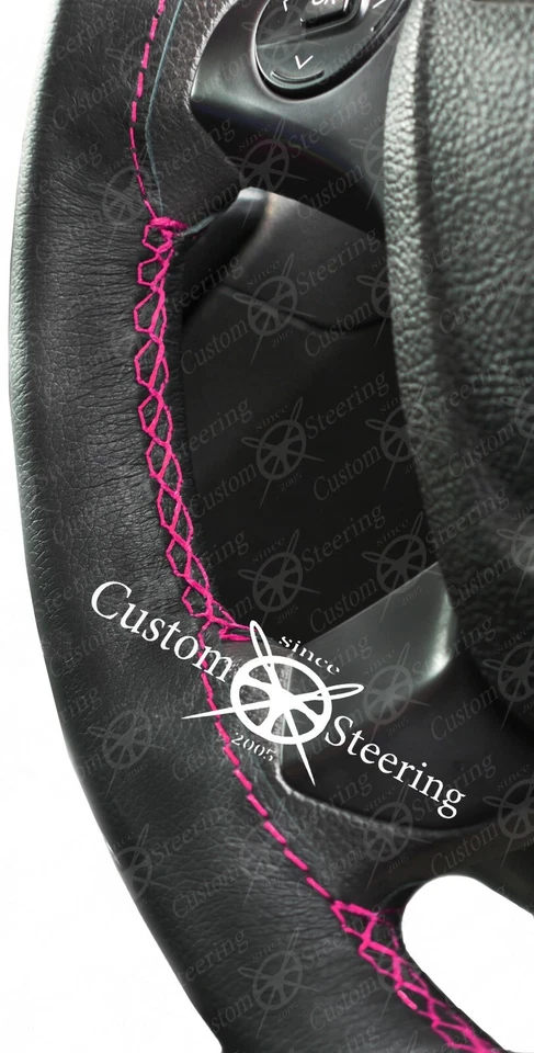 CUBIERTA VOLANTE CUERO NEGRO REAL PUNTADA ROSA CALIENTE PARA FORD FOCUS 2011-2014 Foto 2 de 4