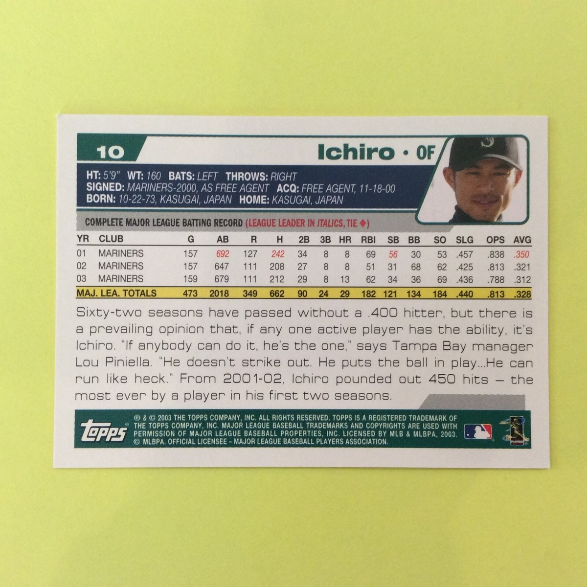 2004 Topps #10 Ichiro Seattle Mariners | eBay