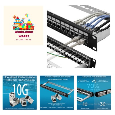 Patch Panel 24 Port Cat6A with Inline Keystone 10G Support, Coupler Patch Pan...