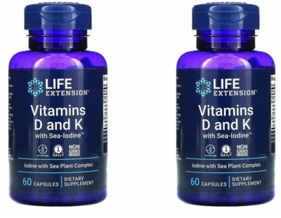 Vitamins D and K with Sea-Iodine Life Extension 2X60 Caps MK-7/K1/K2