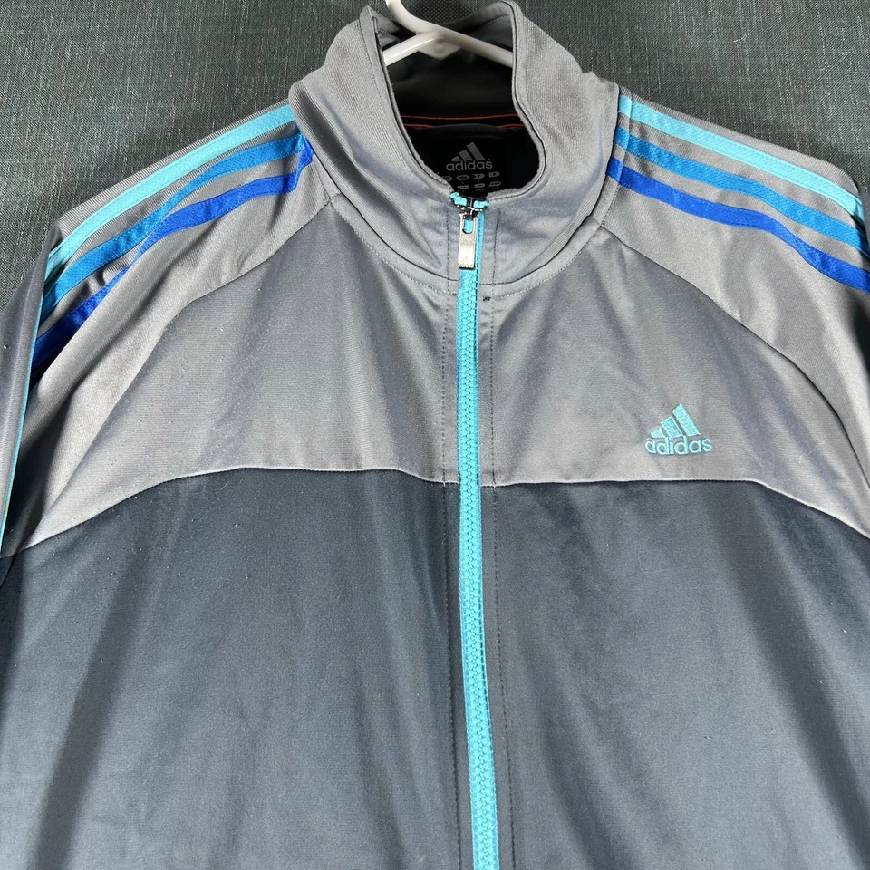 Adidas Mens Jacket Gray Blue Full Zip Long Sleeve Performance Essentials Size L - Image 2 of 4