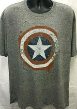 Captain America Official Licensed T-Shirt Shield New Gray Vintage Marvel
