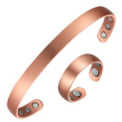 Elegant Copper Magnetic Bracelet Ring Set Renew Balance Energy Power Calm Joy RX