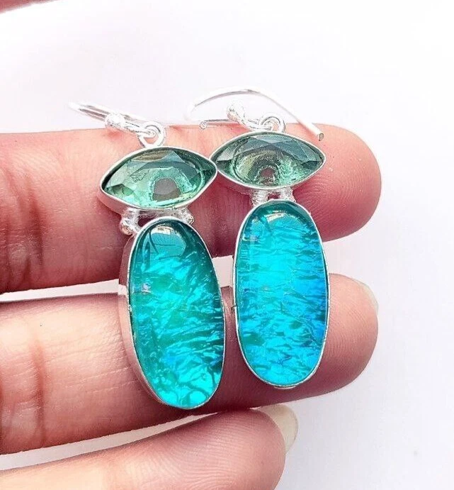 Australian Triplets Opal Gemstone Handmade 925 Sterling Silver Jewelry Earrings - Image 2 of 4