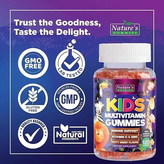 Gomitas multivitamínicas para niños - Vitaminas diarias para niños, vitamina C, D3, zinc inmune Foto 4 de 4