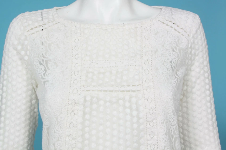 Lucky Brand слоновой кости кружева и сетки пэчворк верхний размер маленький белый 3/4 рукав - 652 - Изображение 2 из 4