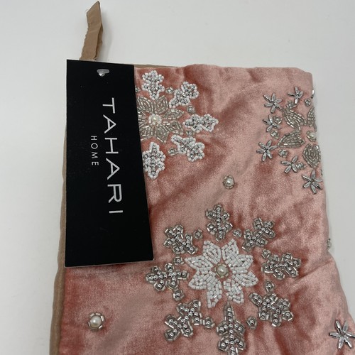 TAHARI HOME Peach Silver Beaded Christmas Holiday Stocking 22" - Picture 4 of 5