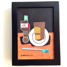 Original 5x7 Acrylic Painting Diet Coke Cake Abstract Cubism Canvas Kitchen Art