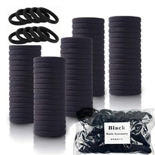 TANJY Black Hair Ties 100 Pcs Seamless Ponytail Holders Thick Hair