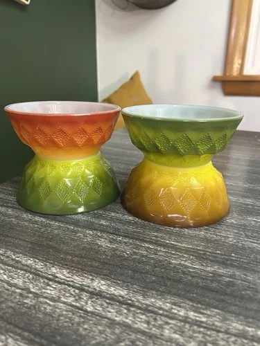 4 Anchor Hocking Fire King Kimberly Diamond Red Green Yellow Cereal 5” Bowls