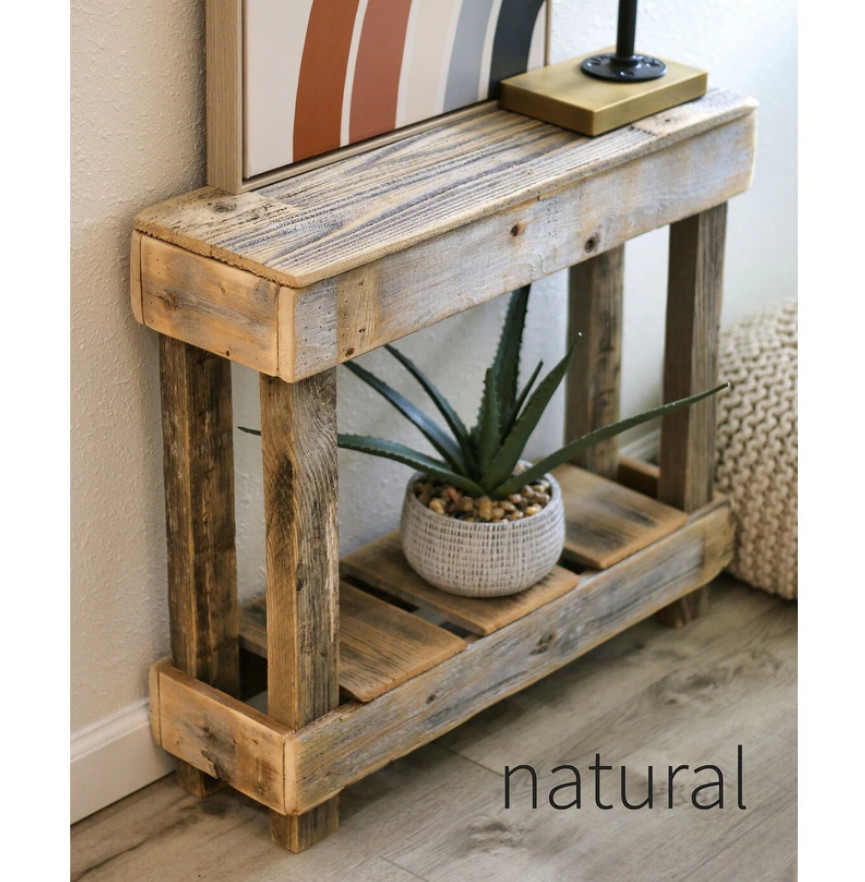 Rustic Farmhouse Accent End Side Table Narrow Natural Unfinished Reclaimed Wood