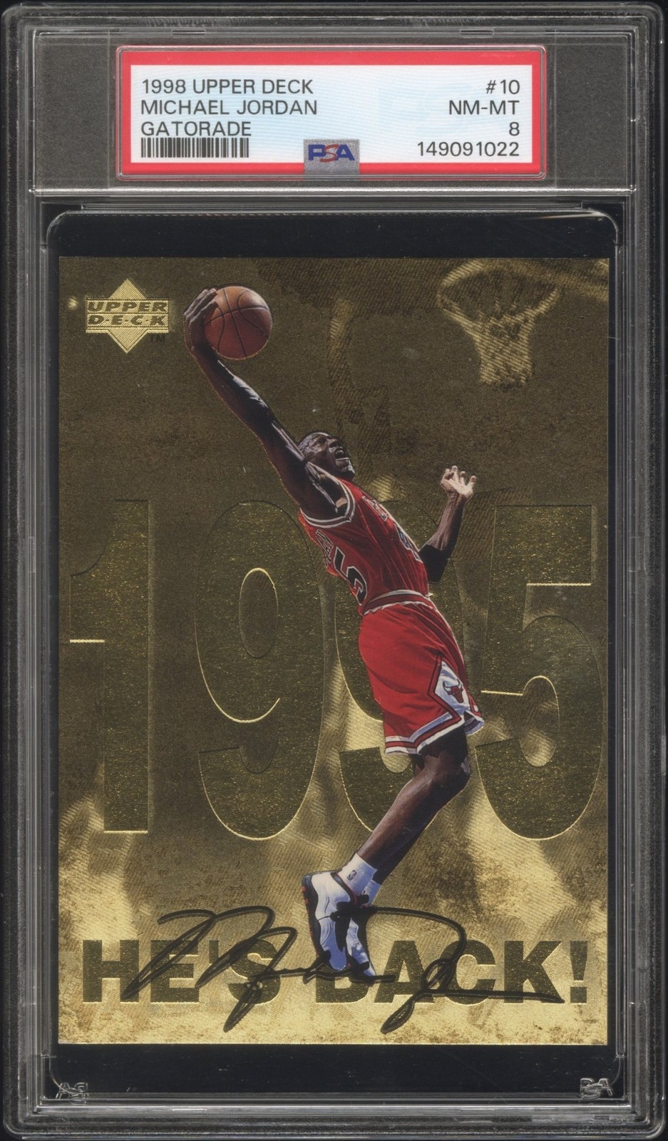 1998 UD GATORADE MICHAEL JORDAN GATORADE #10 MICHAEL JORDAN PSA 8