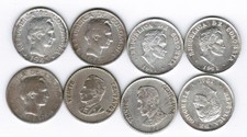 RARE LOT OF COLOMBIA SILVER 20 CENTAVOS 1941-1953 X8