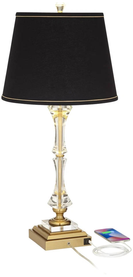 Stiffel Windsor 32" Gold and Crystal Traditional USB Table Lamp - Image 3 of 4