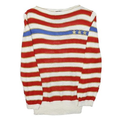 H J RANDALL Damen Basic Strickpullover rot & creme gestreift gemustert Rundhals L