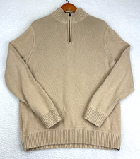 Eddie Bauer 1/4 Zip Pullover Sweater Mens XL Tan Cotton Mock Neck
