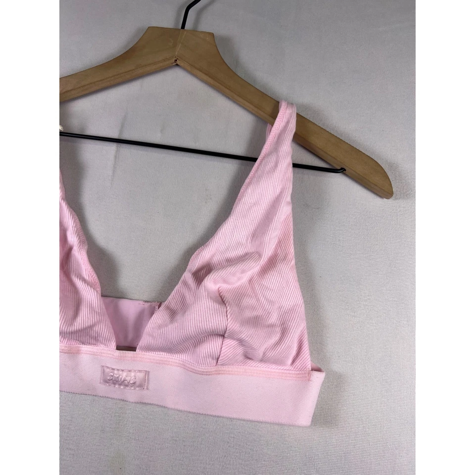SKIMS Cotton Rib Plunge Bralette Cherry Blossom Pink Style Size XL - Image 4 of 4