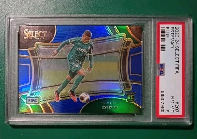 2023-24 Panini Select FIFA ESTEVAO WILLIAN RC- Blue Field Prizm - SP - PSA 8