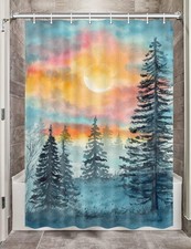 Forest Camper RV Shower Curtain 47x64 Inch Blue Grey Woodland Fabric Hooks