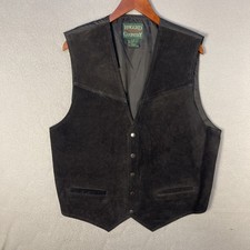 Rugged Outfitters Country Mens L Large Black Suede Leather Western Vest Snap