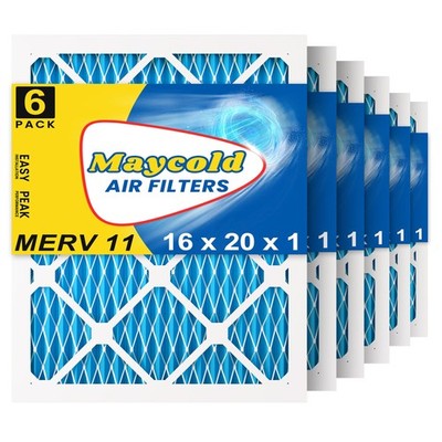Maycold 16x20x1 MERV 11 Air Filters (6-Pack), Pleated HVAC Furnace Filter for Ho